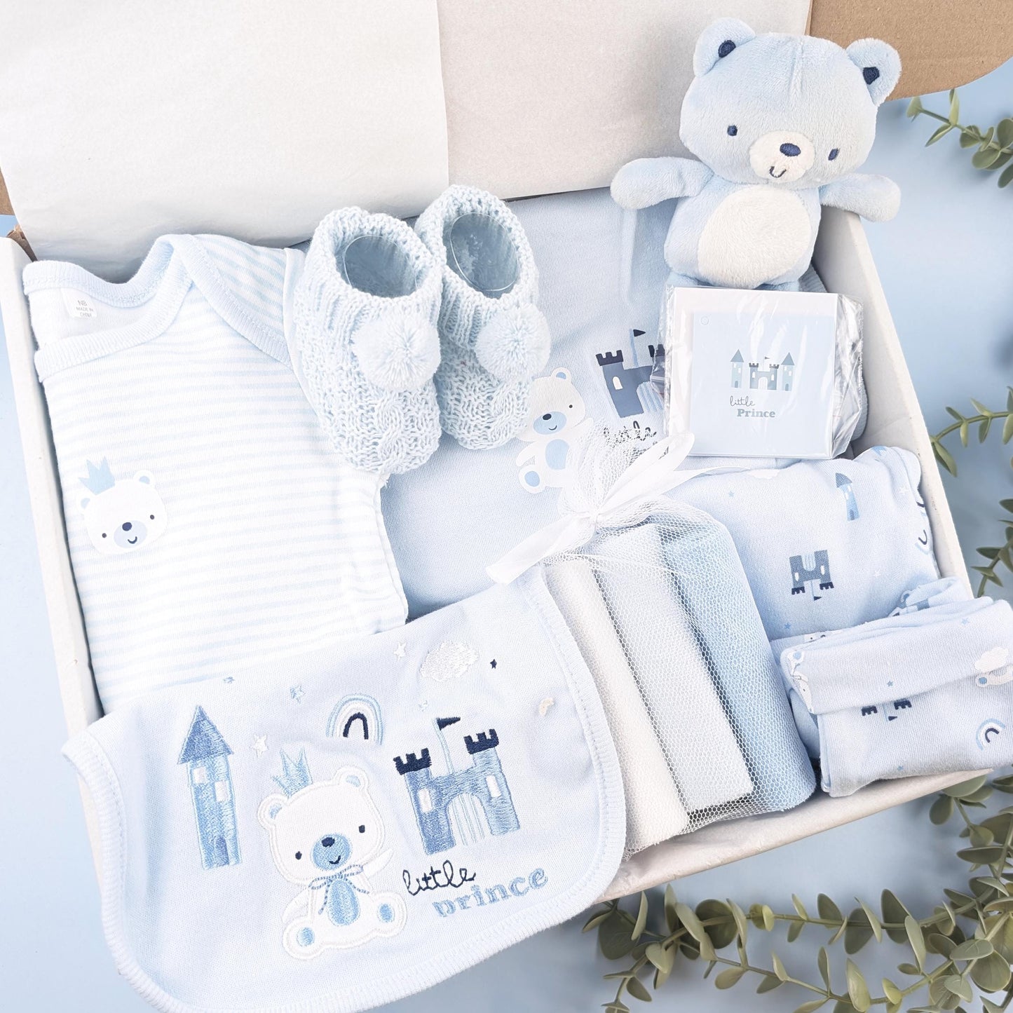 Baby Blue Newborn Baby 10 Gift Set | Baby Hamper | Baby Shower | Baby Sleepsuit | Baby Gift | Newborn Boy | Newborn Baby | Hello Baby Book