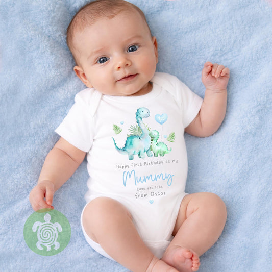 Personalised Dinosaur Happy 1st Birthday as My Mummy Sleepsuit, Baby Gift from Newborn, Baby Outfit, First Birthday as Daddy, Cute Baby Vest