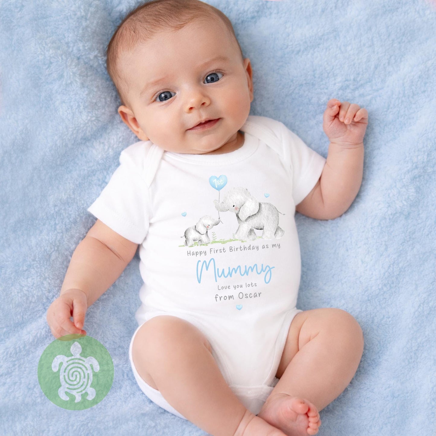 Personalised Elephant Happy 1st Birthday as My Mummy Sleepsuit, Baby Gift from Newborn, Baby Outfit, First Birthday as Daddy, Cute Baby Vest