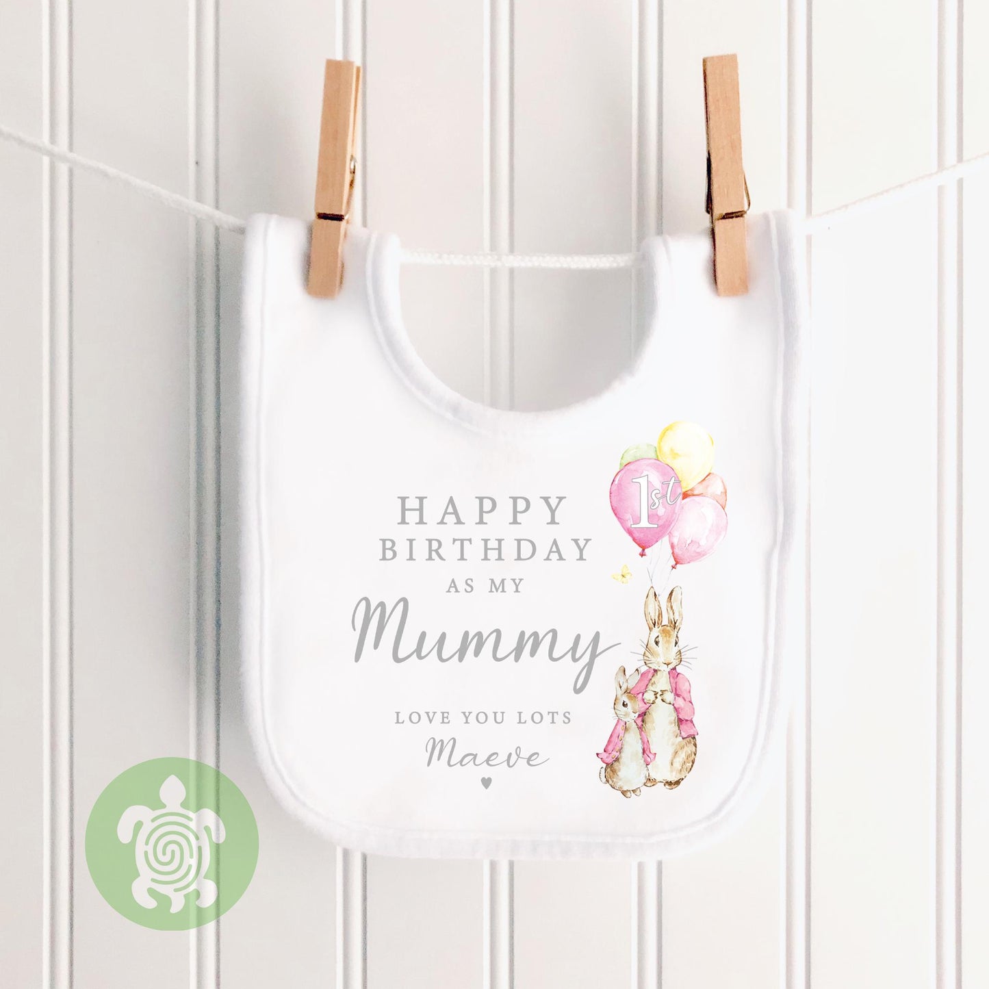 Bunny Happy 1st Birthday as my Mummy Love you Lots Baby Bodysuit Babygrow, Personalised Pink Blue Option, First Birthday Mum Gift
