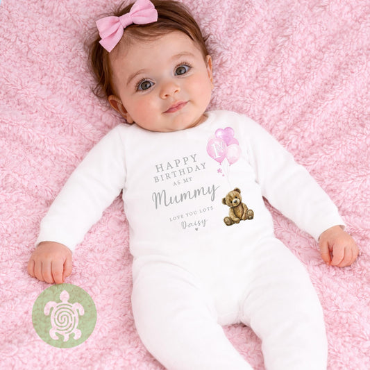 Happy 1st Birthday as my Mummy Babygrow Teddy Balloons, Mummy Birthday Gift, Mum Birthday Gift, New Mammy Gift, Baby vest, Sleepsuit