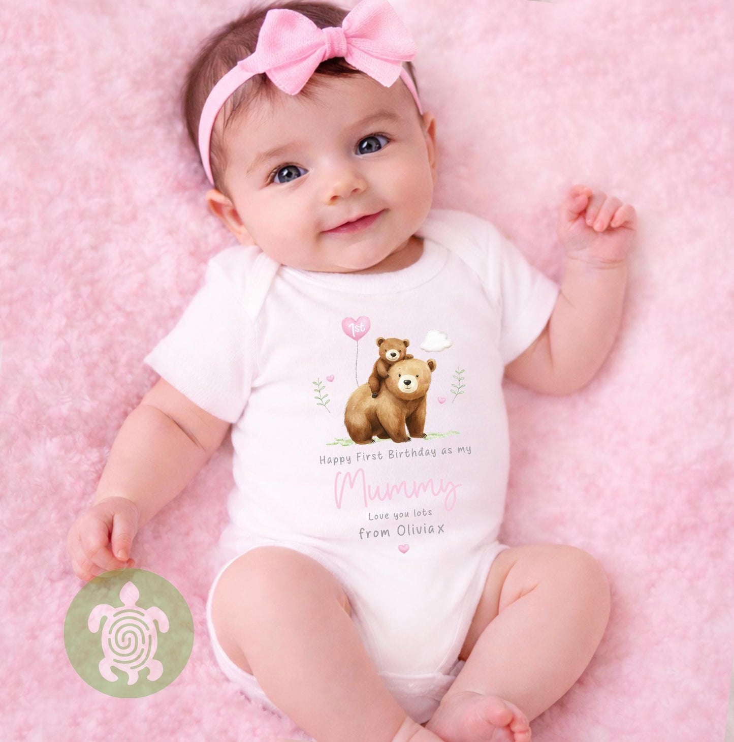 Personalised Bear Happy 1st Birthday as My Mummy Sleepsuit, Baby Gift from Newborn, Baby Outfit, First Birthday as Daddy, Cute Baby Vest