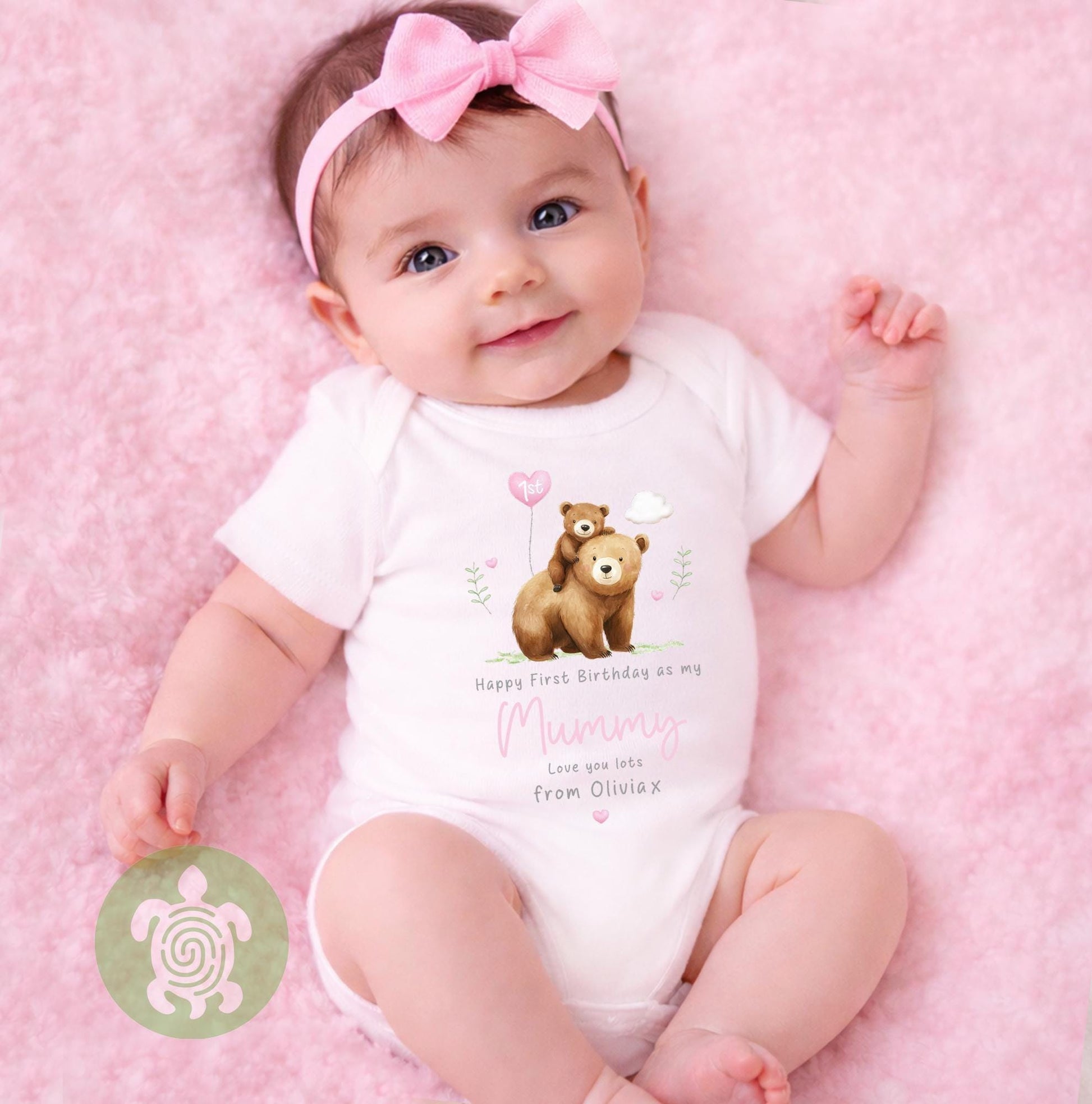 Personalised Bear Happy 1st Birthday as My Mummy Sleepsuit, Baby Gift from Newborn, Baby Outfit, First Birthday as Daddy, Cute Baby Vest