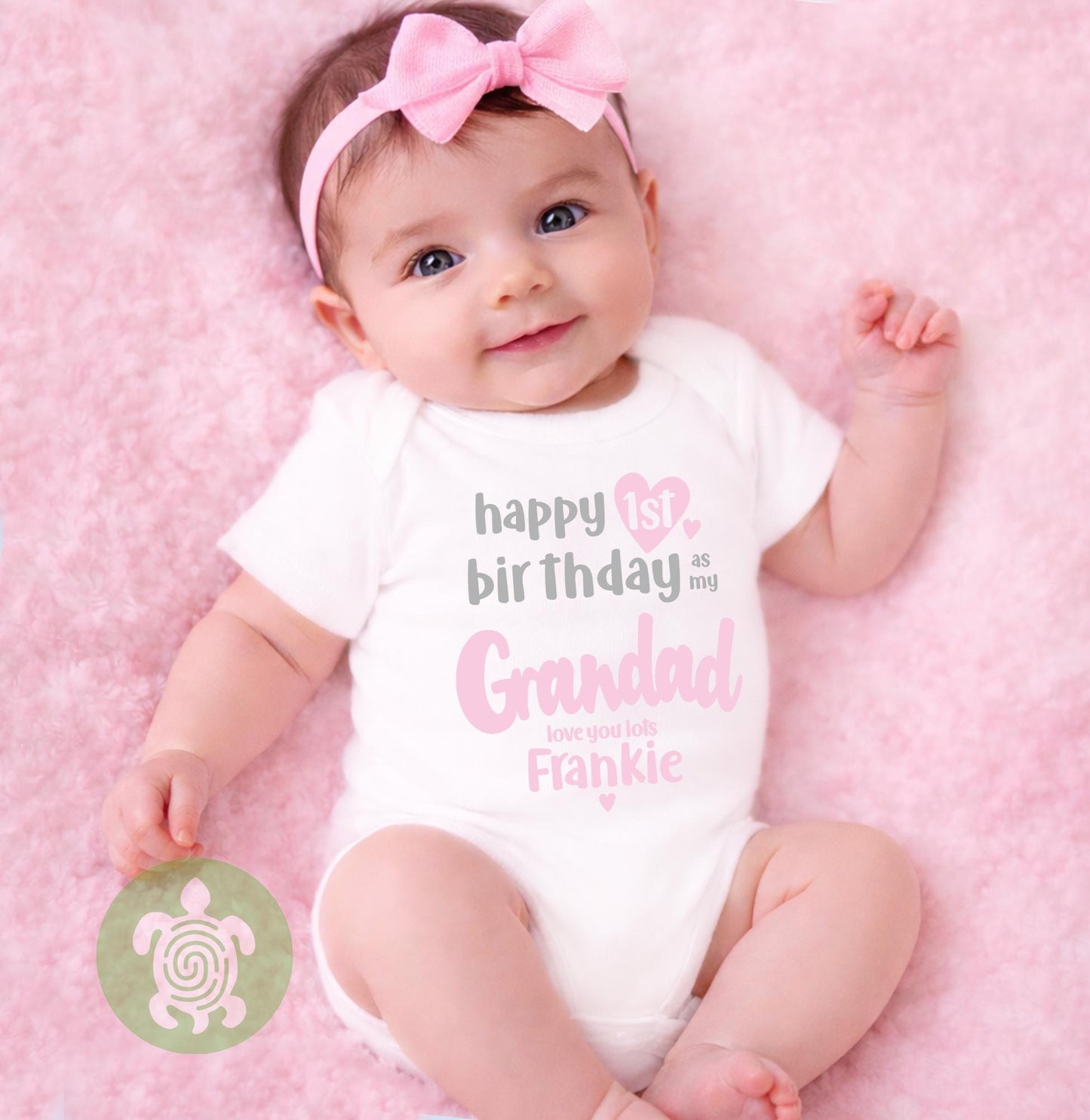 Personalised Happy 1st Birthday as my Grandad, Grandfather Love you Lots, Baby Bodysuit Babygrow,  Pink Blue Option, First Birthday gift