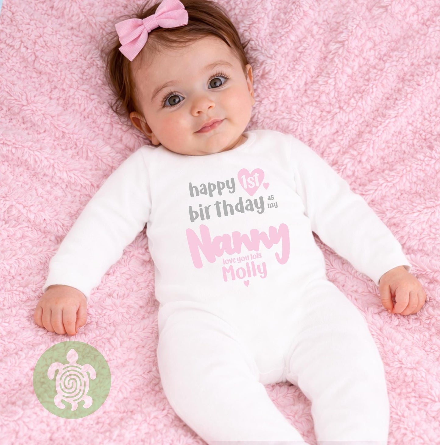 Personalised Happy 1st Birthday as my Nanny, Grandma Grandmother, Love you Lots, Baby Bodysuit, Babygrow, Pink Blue Option, Birthday gift