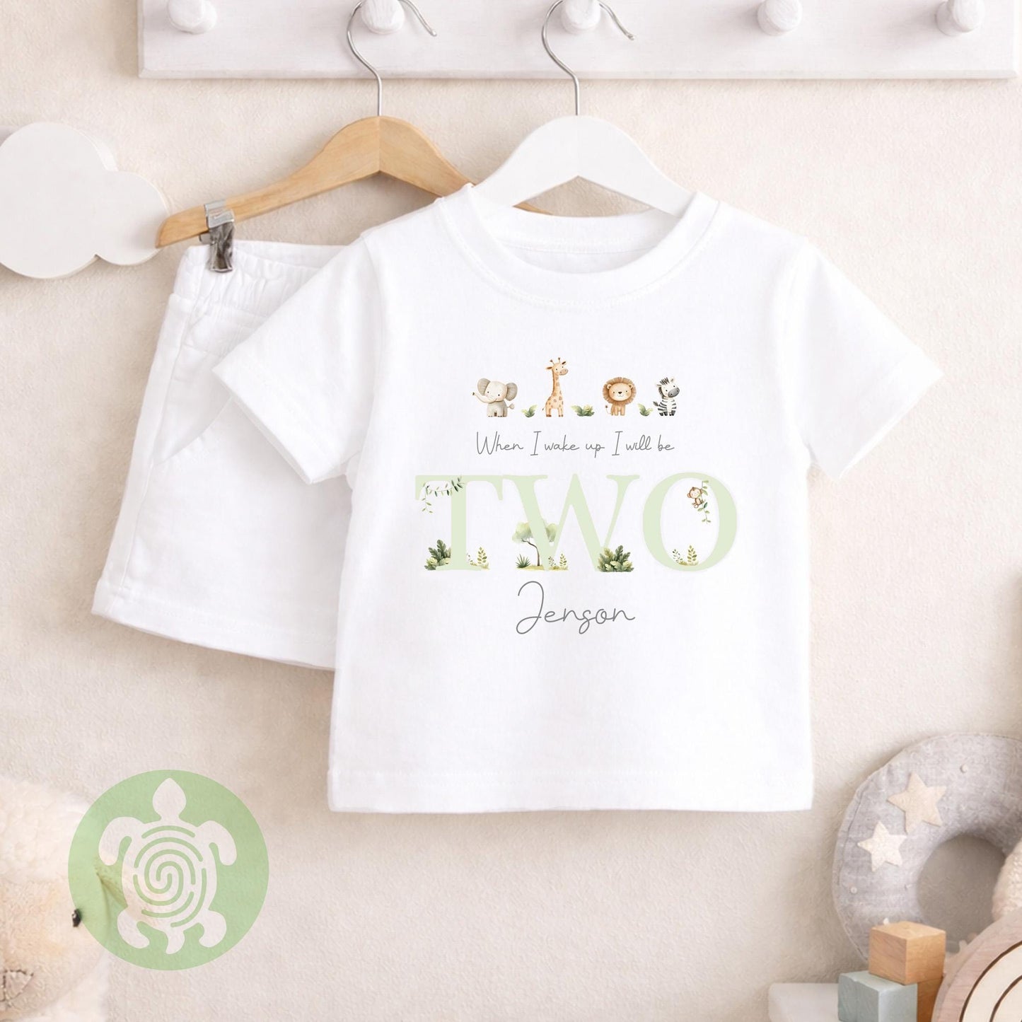 Green/Beige Themed Any Age Birthday Boys Shorts & T-shirt Kids Outfit, Birthday Morning Set, Custom Clothing Set, Tight-fitting style