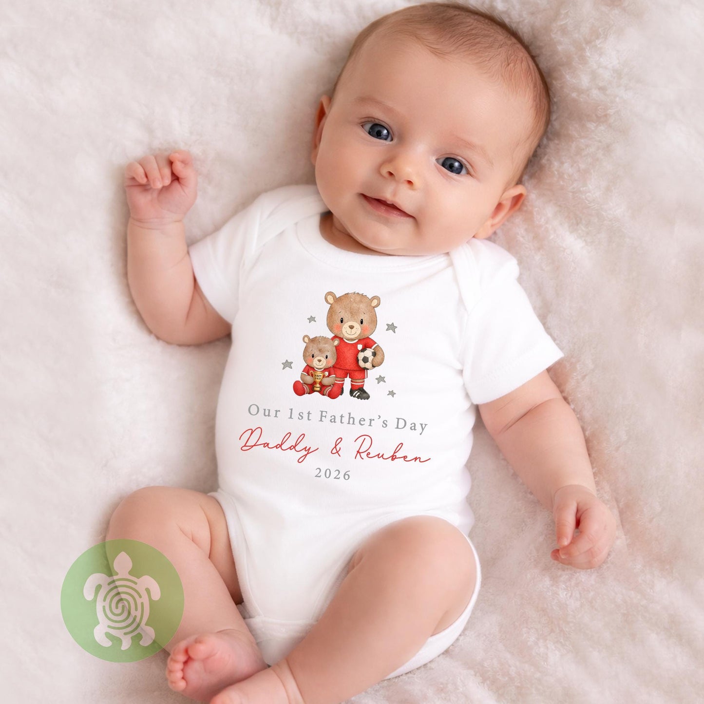 Personalised Happy 1st Father’s Day Football Bears Babygrow, First Father’s Day, 1st Fathers day, Gifts for Dad, Teddy Design, Footy Present