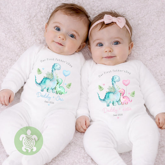 Personalised Our First Father's Day Pink or Blue Dinosaur, Father’s day babygrow, First Father’s Day, 1st Fathers day, Gifts for Dad