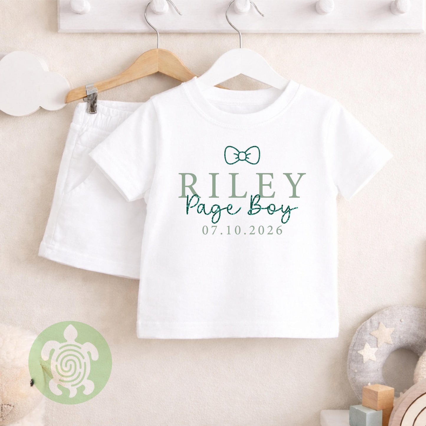 Glitter Page Boy Wedding Bow Tie Personalised Toddler Loungewear, Green, Blue, Silver, Neutral Special Occasion, Page Boy Pyjamas, Wedding