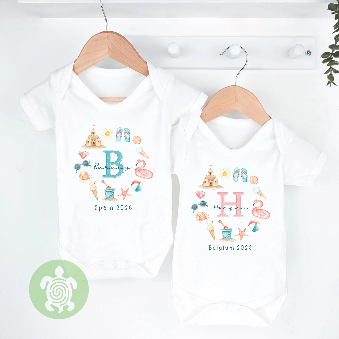 Personalised Summer Holiday Initial Wreath Babyvest, Children's T Shirt, First Holiday Sleepsuit, Babies First Holiday, First Time Flyer