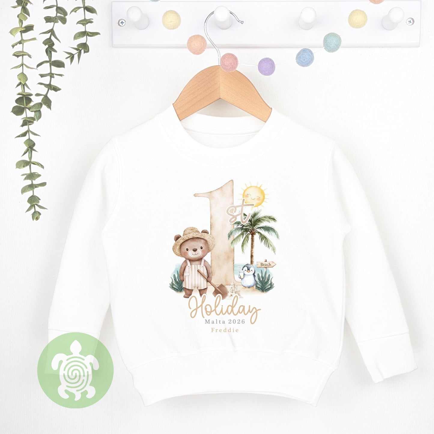 Personalised Bear Beach Holiday Baby Vest, Children's T Shirt, First Holiday Sleepsuit, Babies First Holiday, First Time Flyer