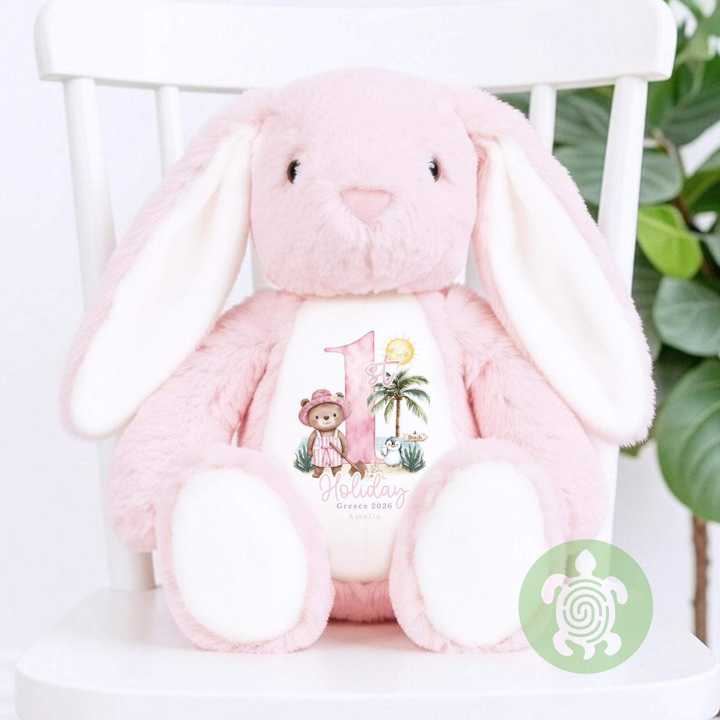 My First Holiday Gift, 1st Time Flyer, Holiday Bunny Toy, Personalised Holiday Bunny, Soft Toy Keepsake, Name Bunny, Toddler Gift
