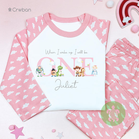 Personalised Pink Toy Friends Any Age Birthday Pyjamas, Children Toddler, Birthday Gift, Birthday Pyjamas, 1st 2nd Birthday Outfit