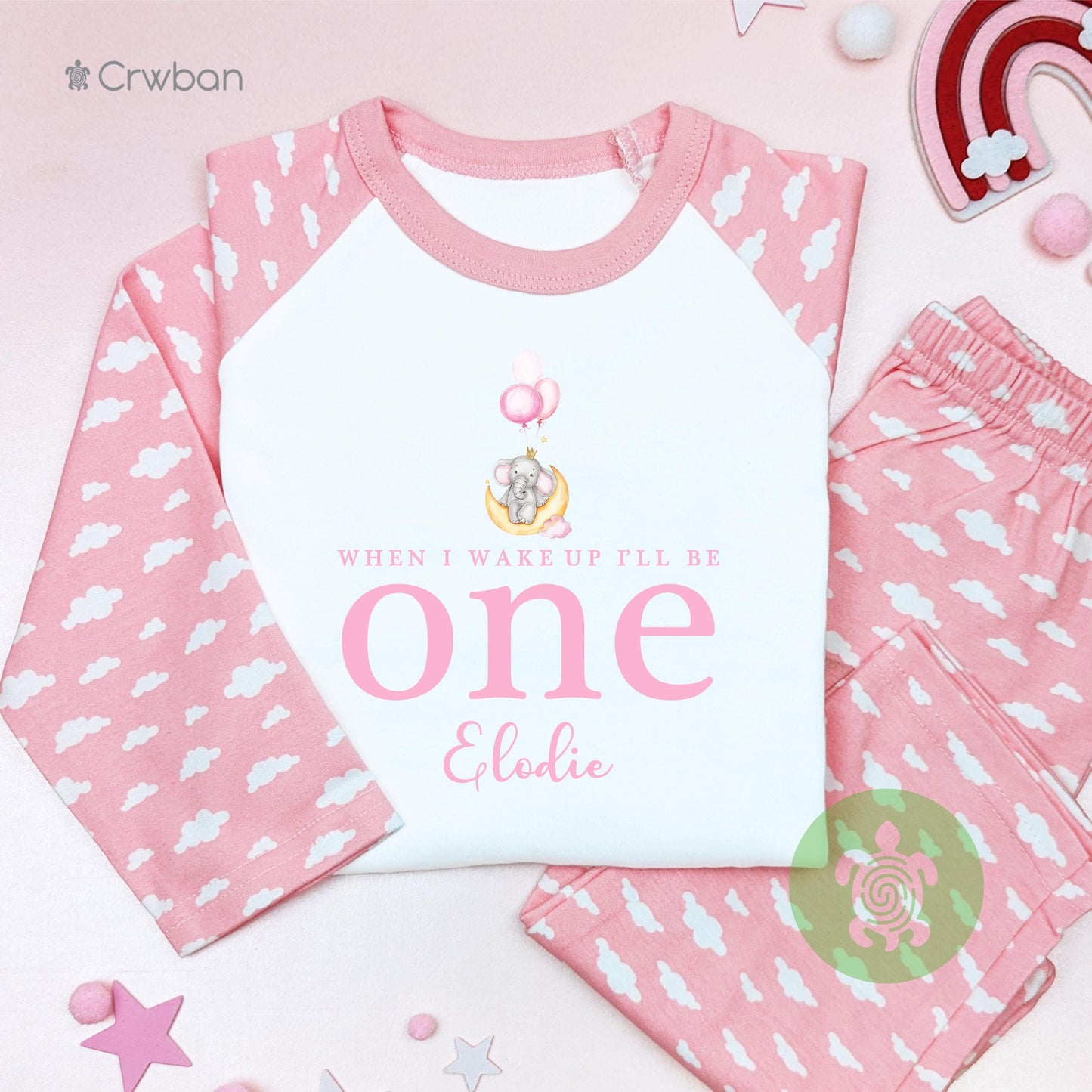 Pink Elephant Balloons 1st 2nd 3rd Personalised Kids Outfit, Birthday Morning Set, Custom Name Cotton Clothing Set, Tight-fitting style