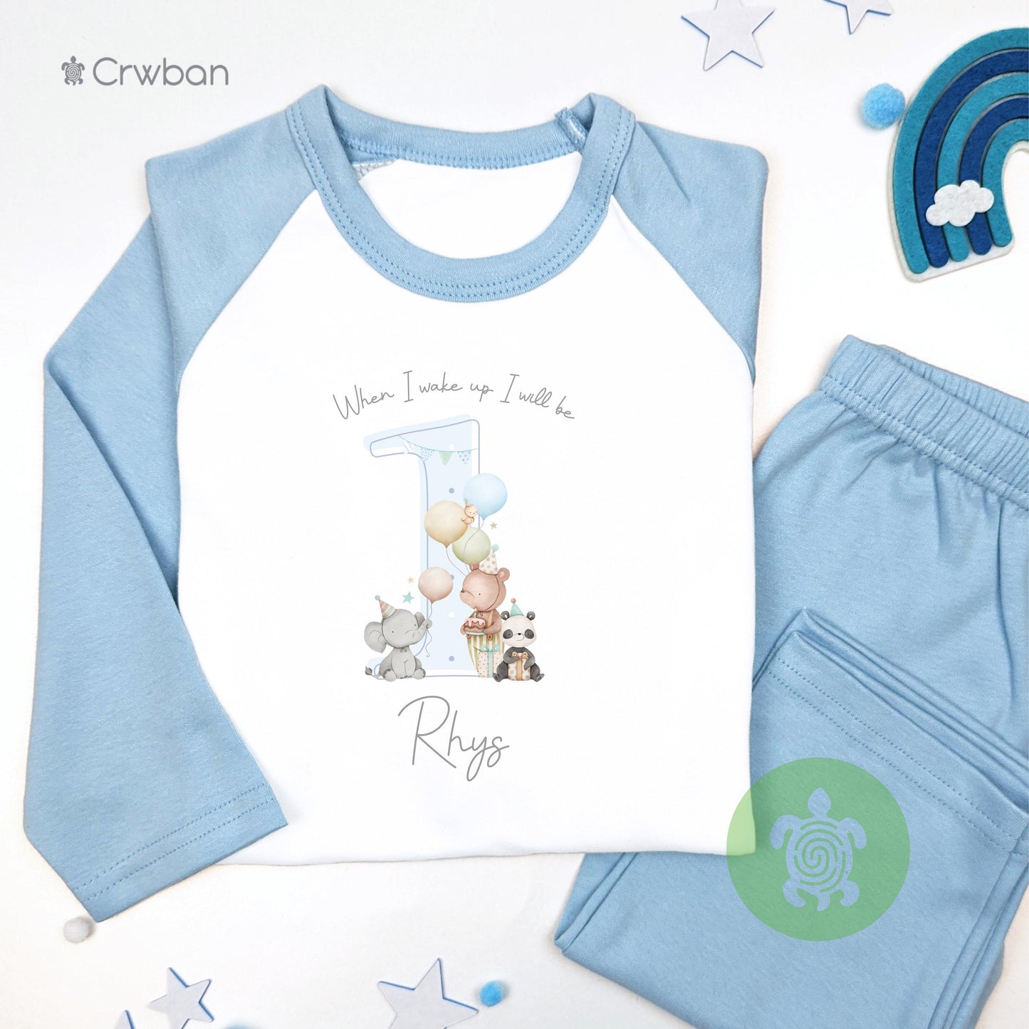 Blue Teddy Party Any Age Birthday Personalised Kids Outfit, Birthday Morning Set, Custom Name Cotton Clothing Set, Tight-fitting style