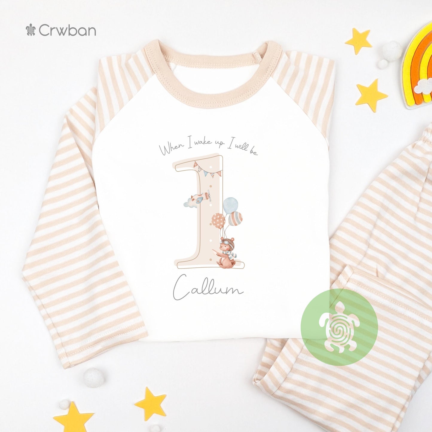 Personalised Airplane Teddy Shadow Birthday Pyjamas, Birthday Pjs, When I wake up Pjs, First Birthday, 1st 2nd Birthday, Boy Girls Pyjamas