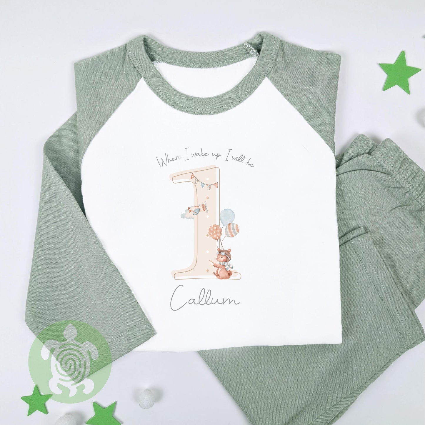 Personalised Airplane Teddy Shadow Birthday Pyjamas, Birthday Pjs, When I wake up Pjs, First Birthday, 1st 2nd Birthday, Boy Girls Pyjamas
