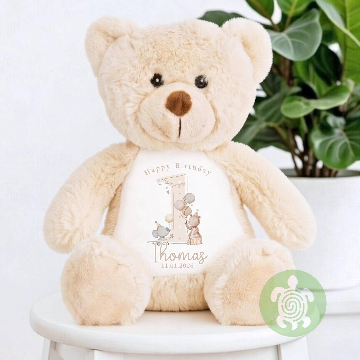 Neutral Personalised Birthday Plush Bunny, Children's Birthday Gift, Custom Soft Toy for Keepsake, Gift
