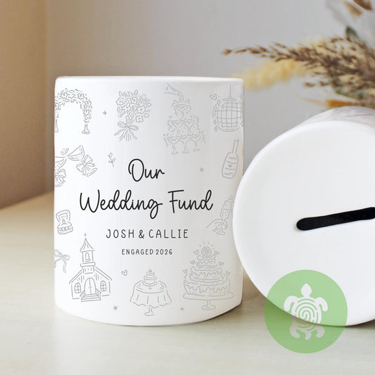 Personalised Wedding Fund Money Box, Engagement Gift, Bride to Be, Couple Present, Savings Jar, Honeymoon, Mr & Mrs, Wedding Gifts