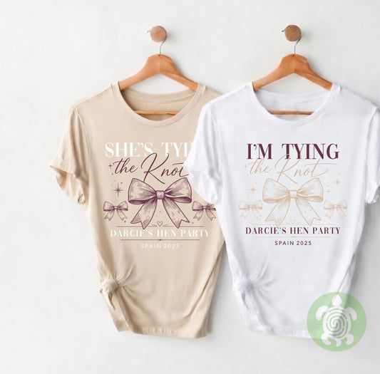 Matching Bride Hen Do Tying The Knot T-shirt, Personalised Tops, Bachelorette Party Tshirts, Bridal Party Top, Bride To Be Tee, Hen Party