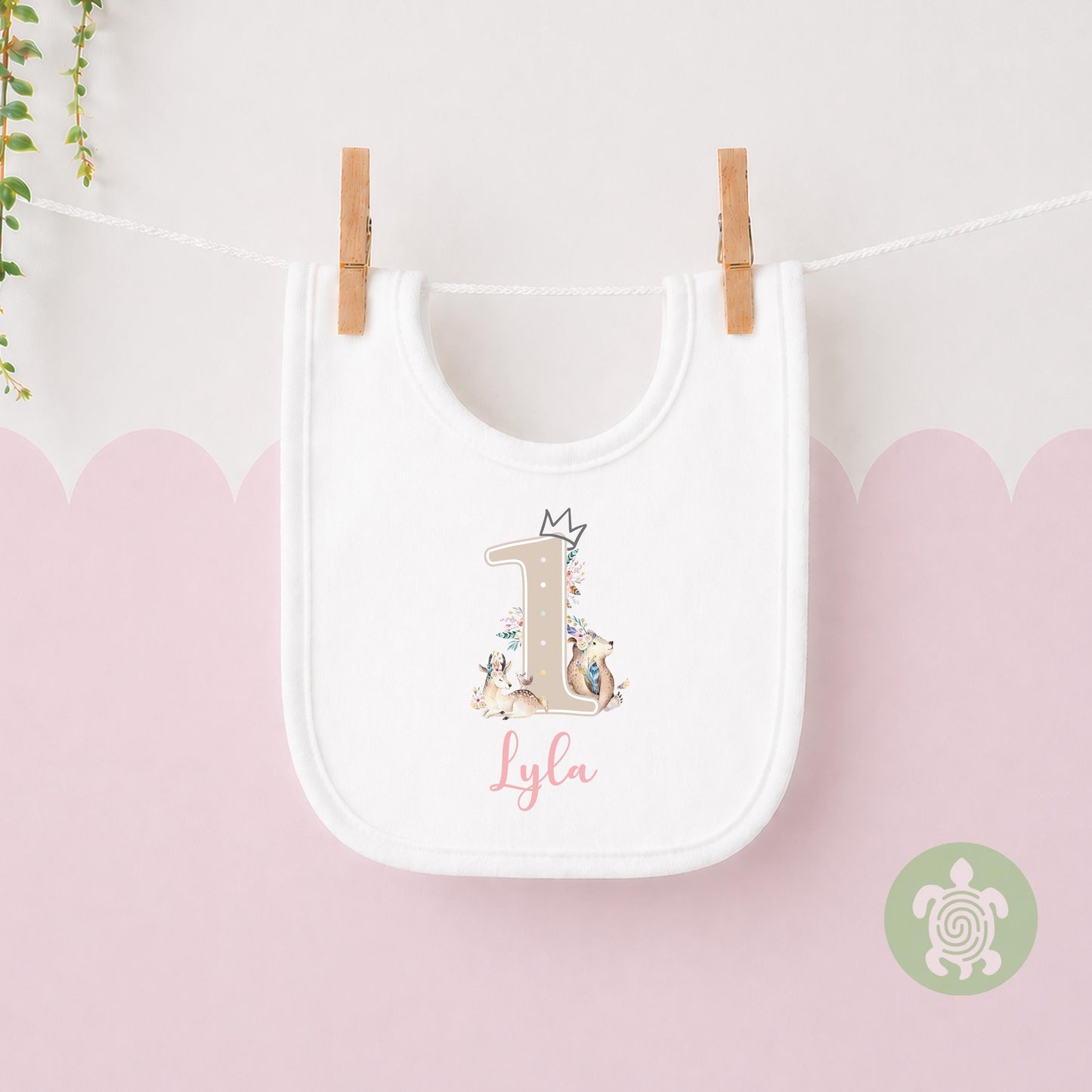 Woodland Bohemian 1st Birthday Party T-shirt, Personalised Floral Watercolour First Birthday design with Pink Print