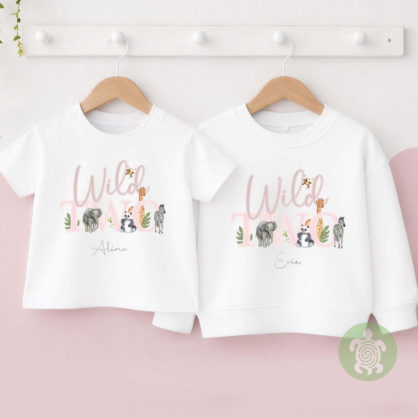 Wild Two Pink Safari Jungle theme 2nd Birthday Party Sweatshirt, Personalised Second Birthday design Childs Jumper Sweatshirt, Kids Girl