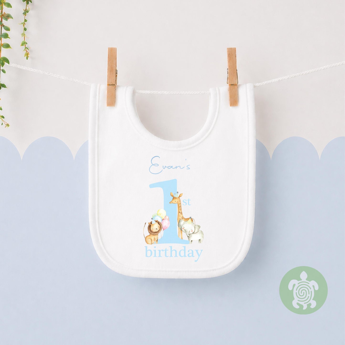 Pastel Safari Jungle theme Birthday Party T-shirt Top, Personalised 1st 2nd 3rd Birthday design with Metallic Blue  Print Children's Tee