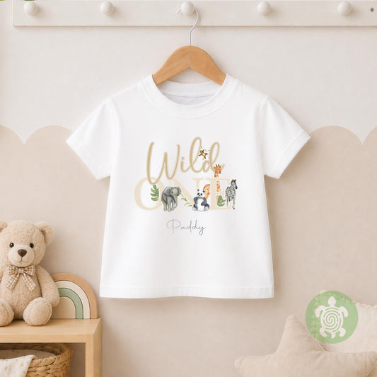 Wild One Neutral Safari Jungle theme 1st Birthday Party T-shirt Top, Personalised First Birthday design Childs Tee, Children's Sweatshirt