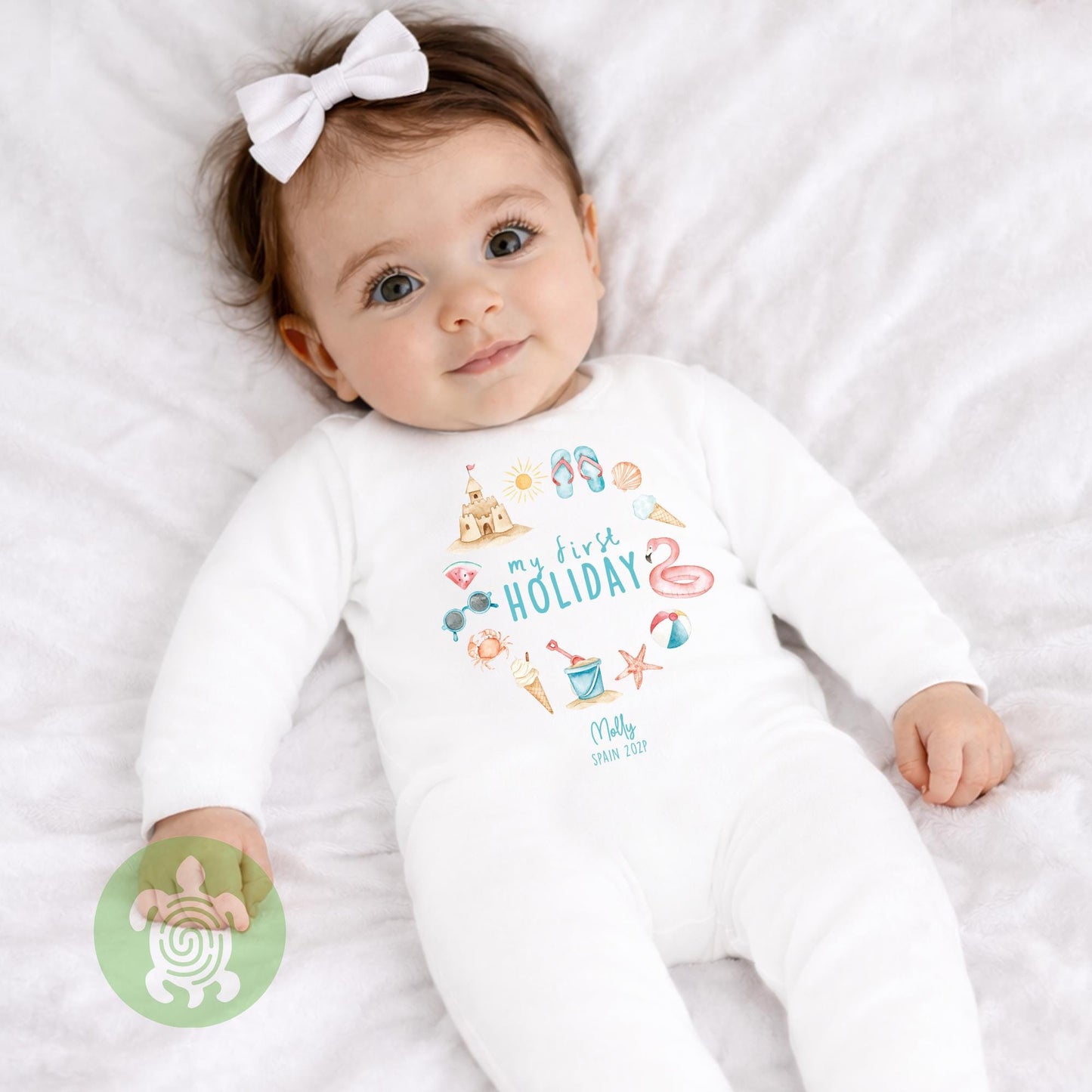 Personalised My 1st Holiday Summer Wreath Babyvest, Children's T Shirt, First Holiday Sleepsuit, Babies First Holiday, First Time Flyer