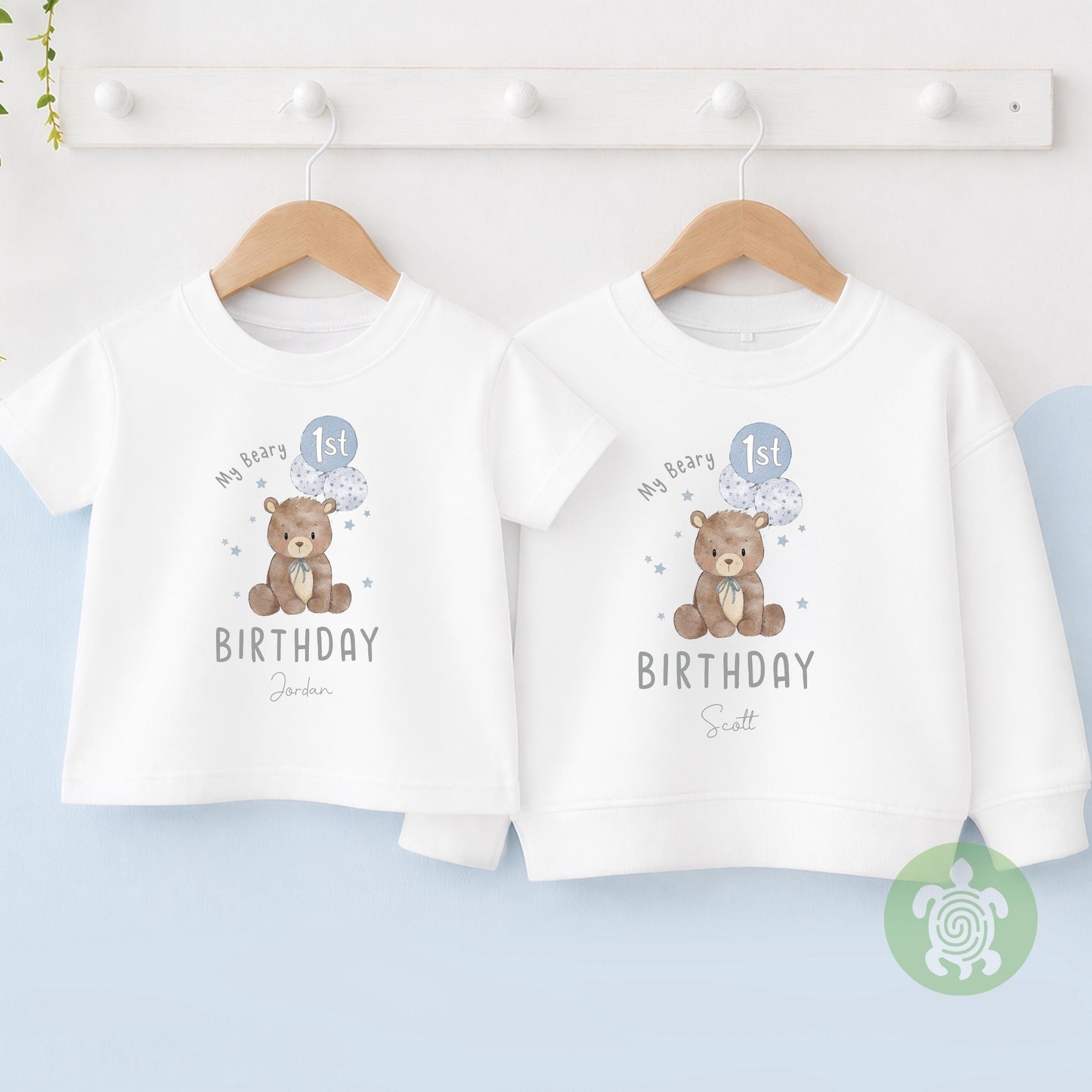 Personalised Blue Beary 1st Birthday Children's T-shirt, 1st Birthday Party Outfit, Childs Clothing, BabyVest, Printed Birthday Sweatshirt