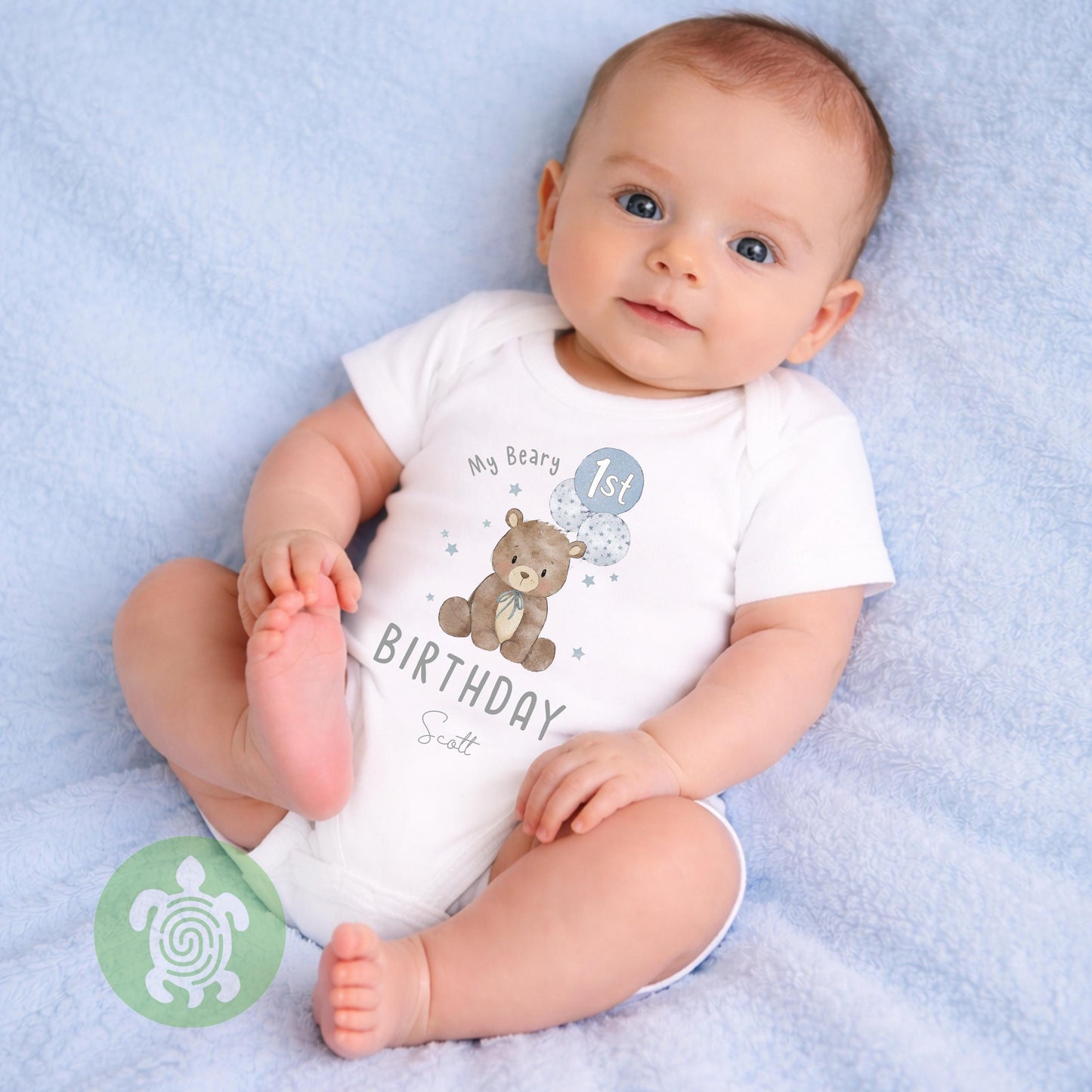 Personalised Blue Beary 1st Birthday Children's T-shirt, 1st Birthday Party Outfit, Childs Clothing, BabyVest, Printed Birthday Sweatshirt