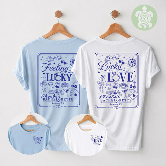Matching Lucky In Love T-shirt, Personalised Team Bride, Bachelorette Party Tshirts, Bridal Party Top, Bride To Be, Hen Party Feeling Lucky