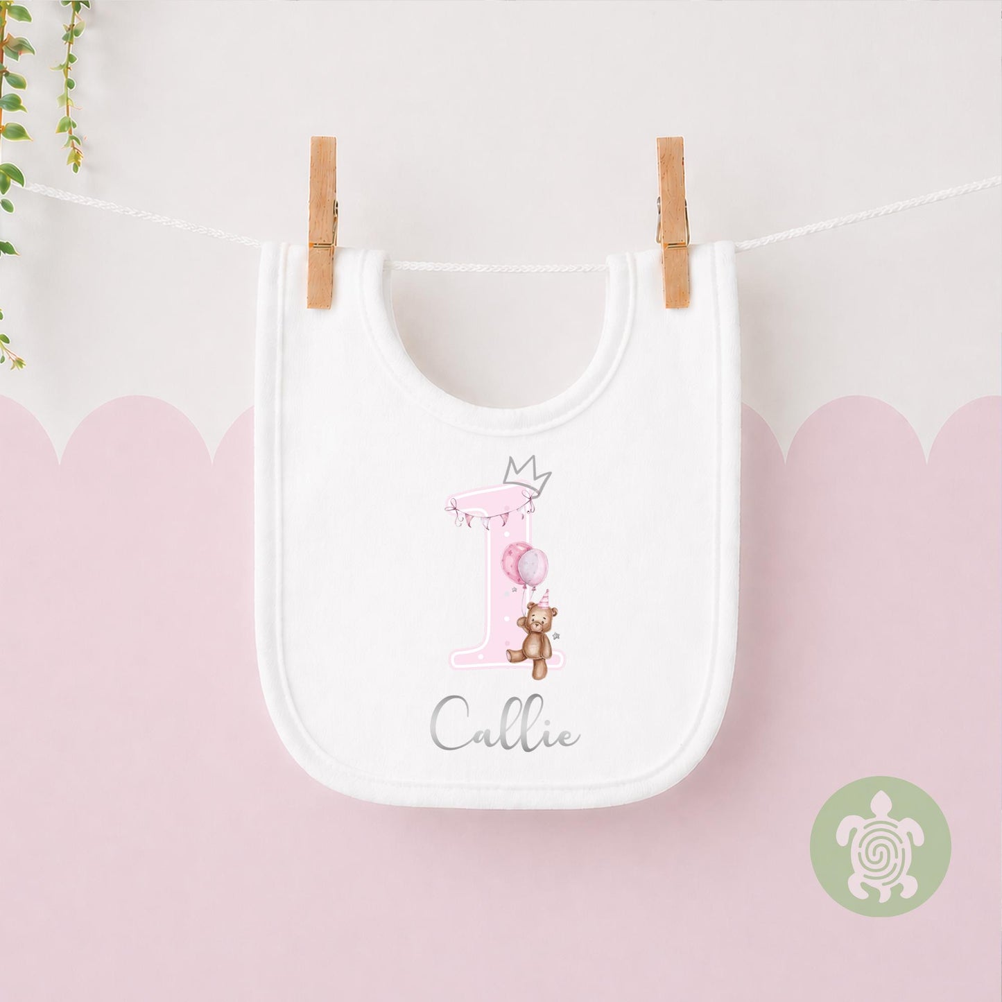 Teddy Bear Pink Birthday Girl Party T-shirt Top, Personalised 1st 2nd 3rd Birthday design with Metallic Silver Print Children's Clothing