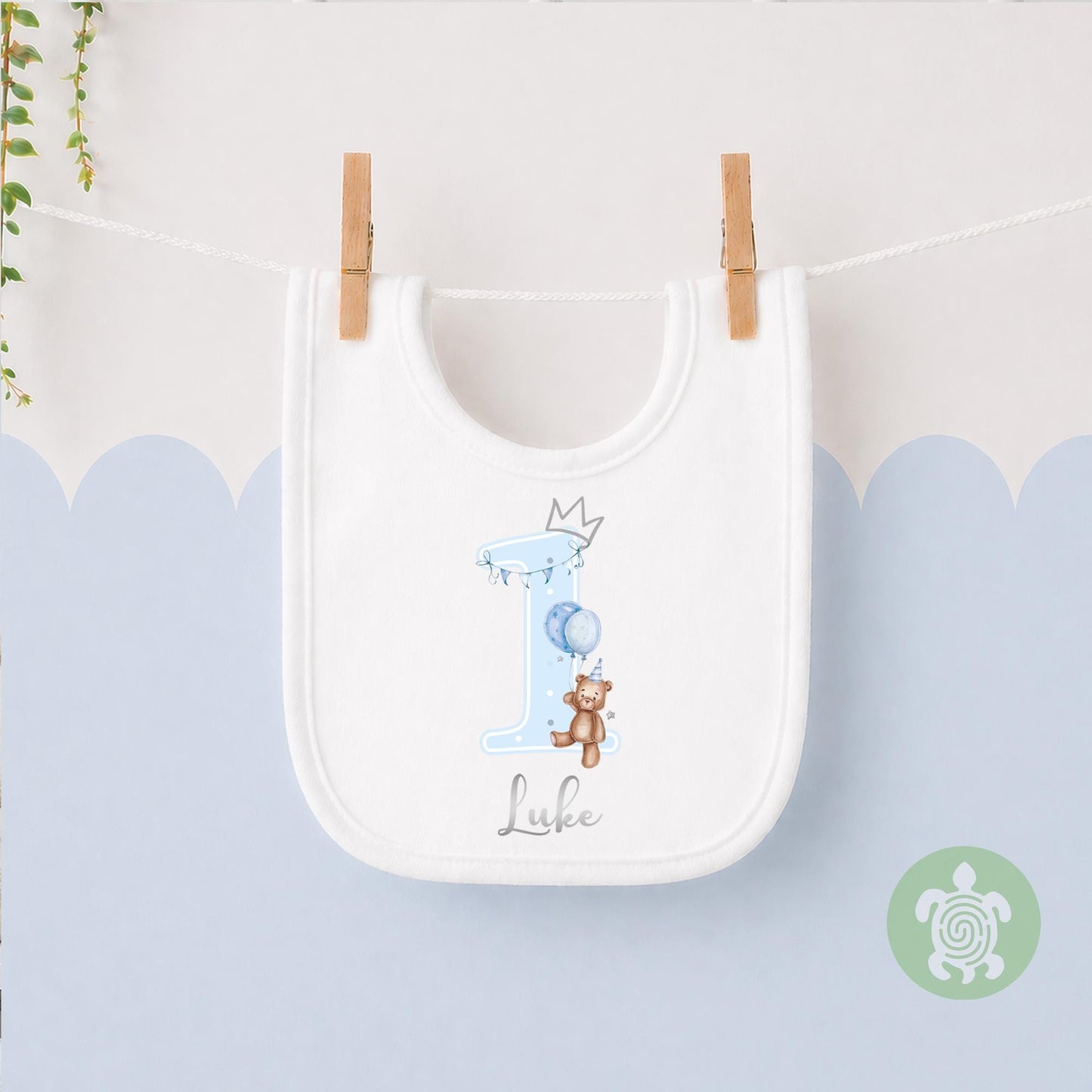 Teddy Bear Blue Birthday Boy Party T-shirt Top, Personalised 1st 2nd 3rd Birthday design with Metallic Silver Print Children's Clothing