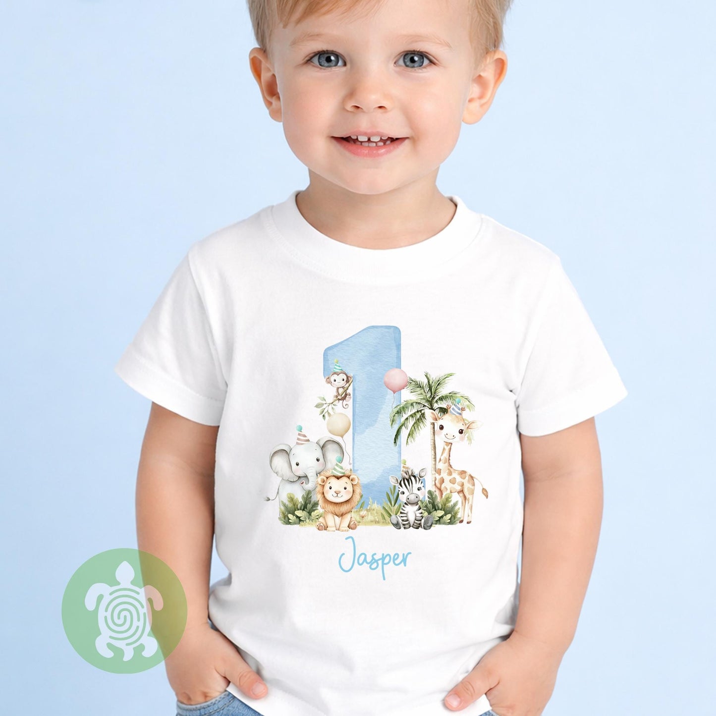 Personalised Children's Safari Number Blue Birthday T-shirt, Wild One, Safari Animal First Birthday, Toddler Boy, Bday T-shirt, Party Outfit