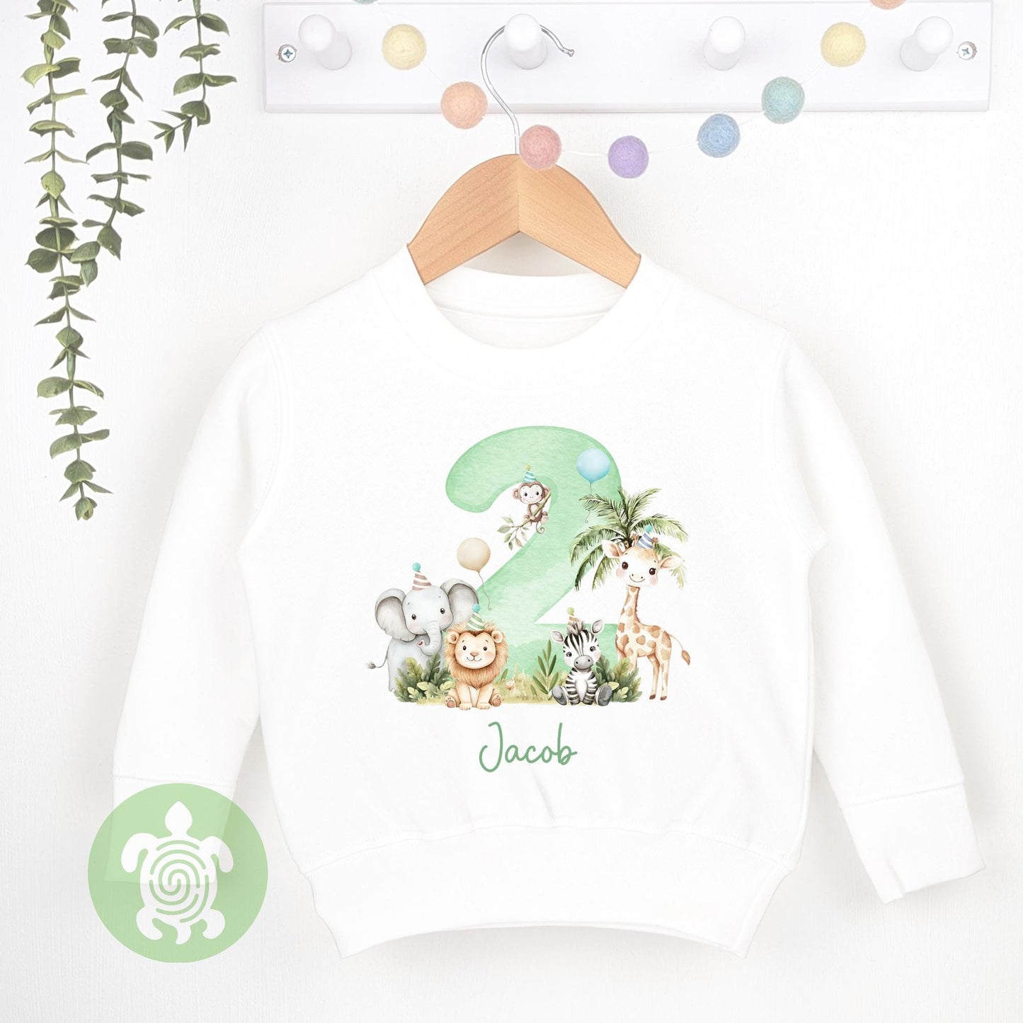 Personalised Children's Safari Number Green Birthday T-shirt, Wild One, Safari Animal First Birthday, Toddler Boy, T-shirt, Party Outfit
