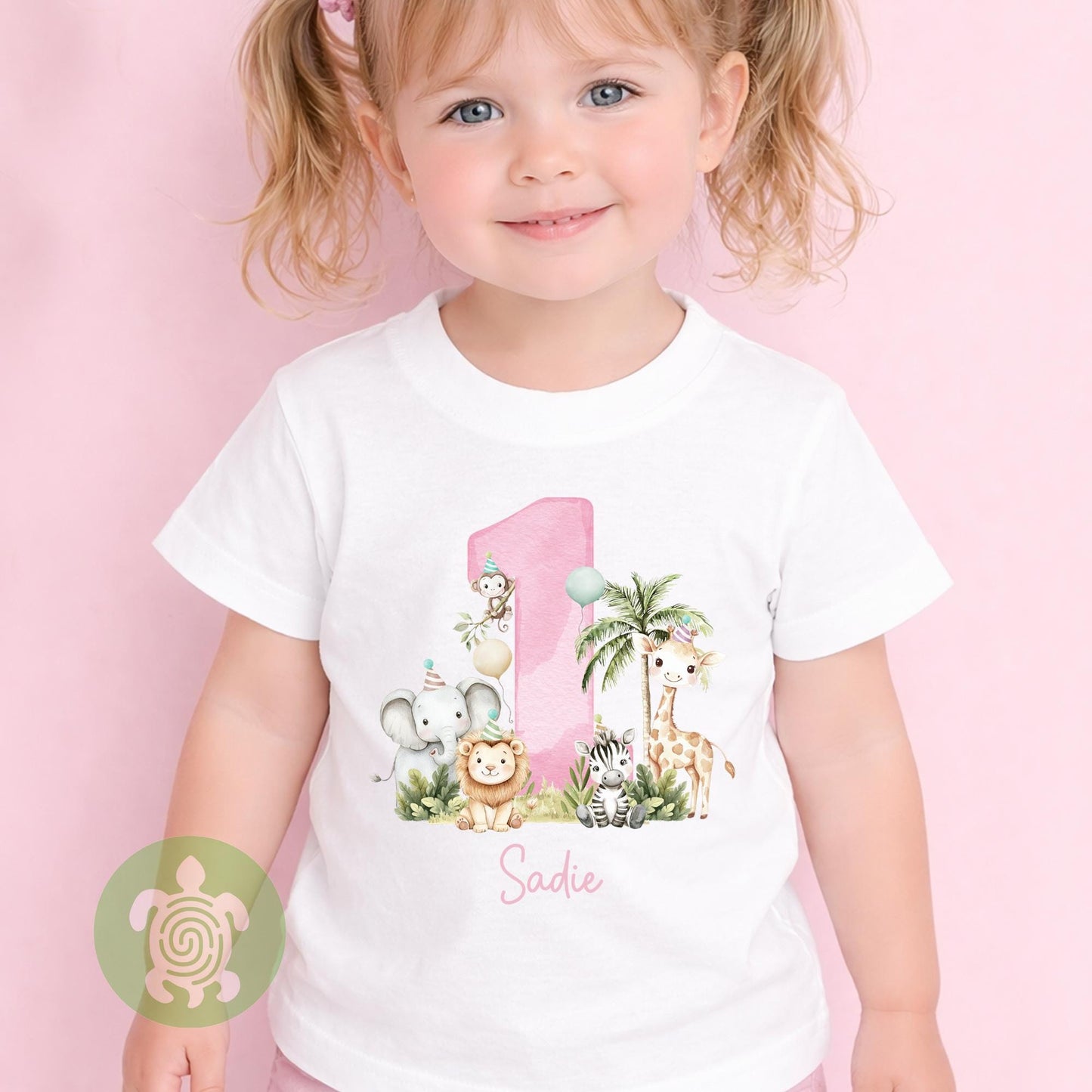 Personalised Children's Safari Number Pink Birthday T-shirt, Wild One, Safari Animal First Birthday, Toddler Girl, T-shirt, Party Outfit