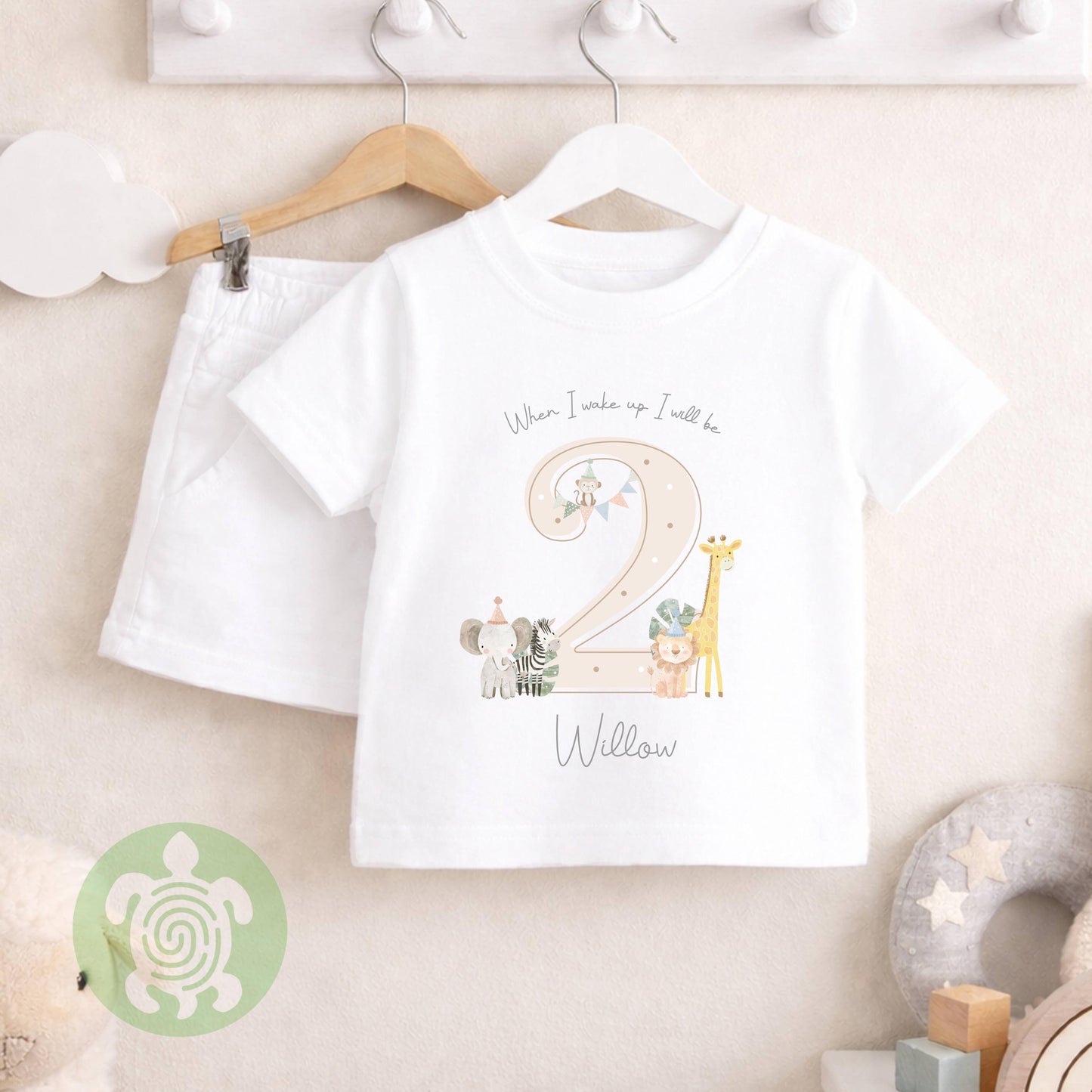 Green/Beige Themed Any Age Birthday Boys Plain Shorts & T-shirt Pj's Set, 1st,2nd,3rd Birthday, Children Toddler Personalised Pyjamas