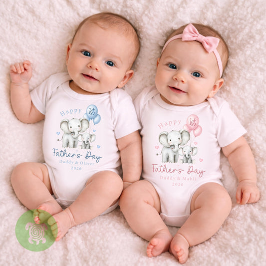 Personalised Happy 1st Father's Day Elephant Balloons Baby Outfit, Father’s day Babygrow, First Father’s Day, 1st Fathers day, Gifts for Dad