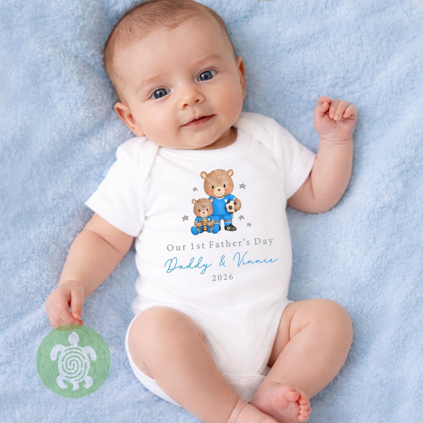 Personalised Happy 1st Father’s Day Football Bears Babygrow, First Father’s Day, 1st Fathers day, Gifts for Dad, Teddy Design, Footy Present