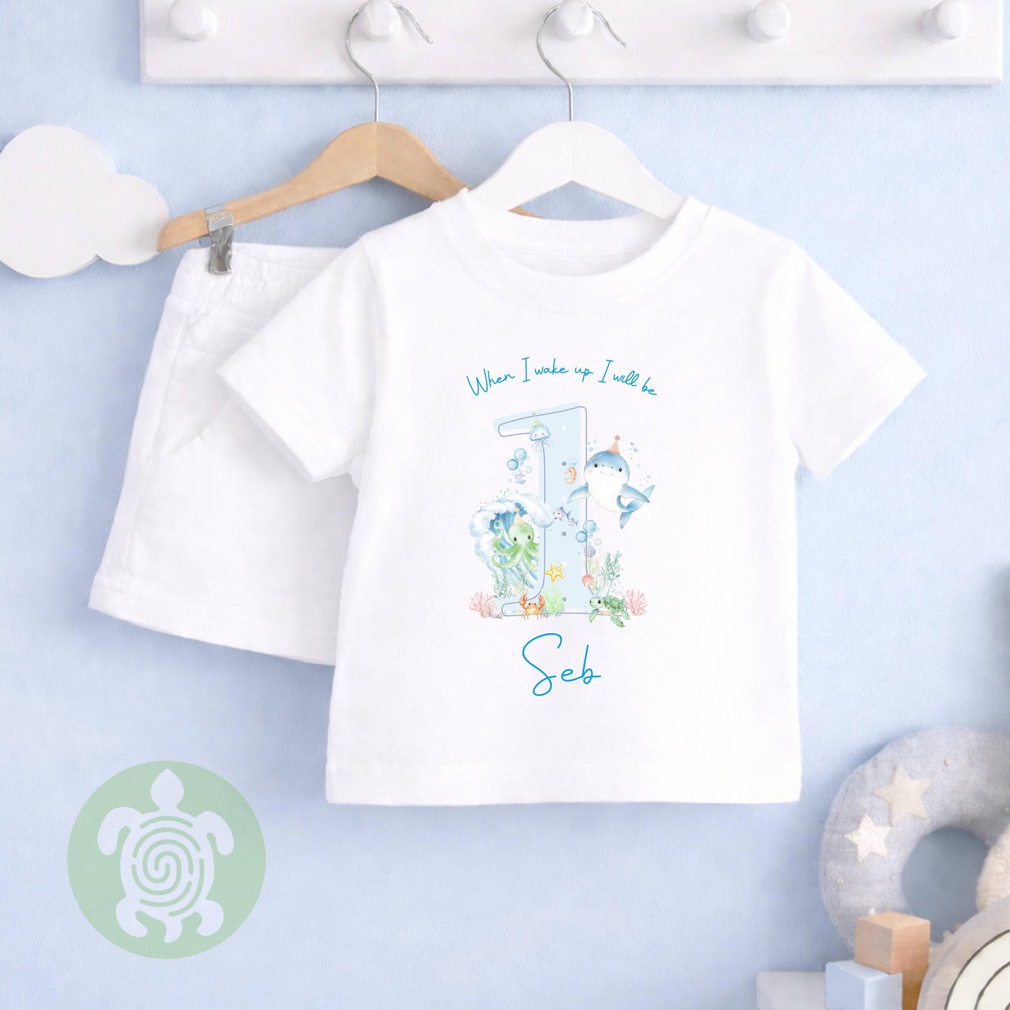 Personalised Blue Themed Any Age Birthday Boys Shorts & T-shirt Set, Birthday Morning Set, Cotton Clothing Set, Tight-fitting style