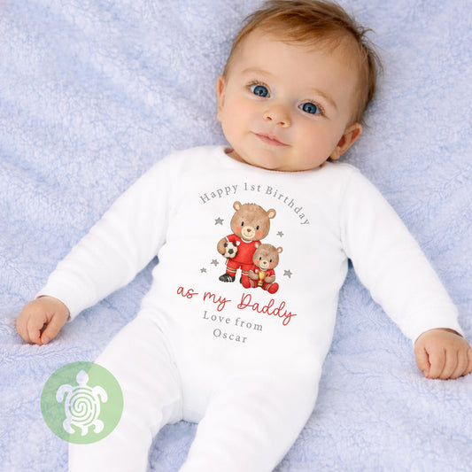 Personalised Football Happy 1st Birthday as My Daddy Sleepsuit, Baby Gift from Newborn, Baby Outfit, First Birthday as Grandad, Baby Vest