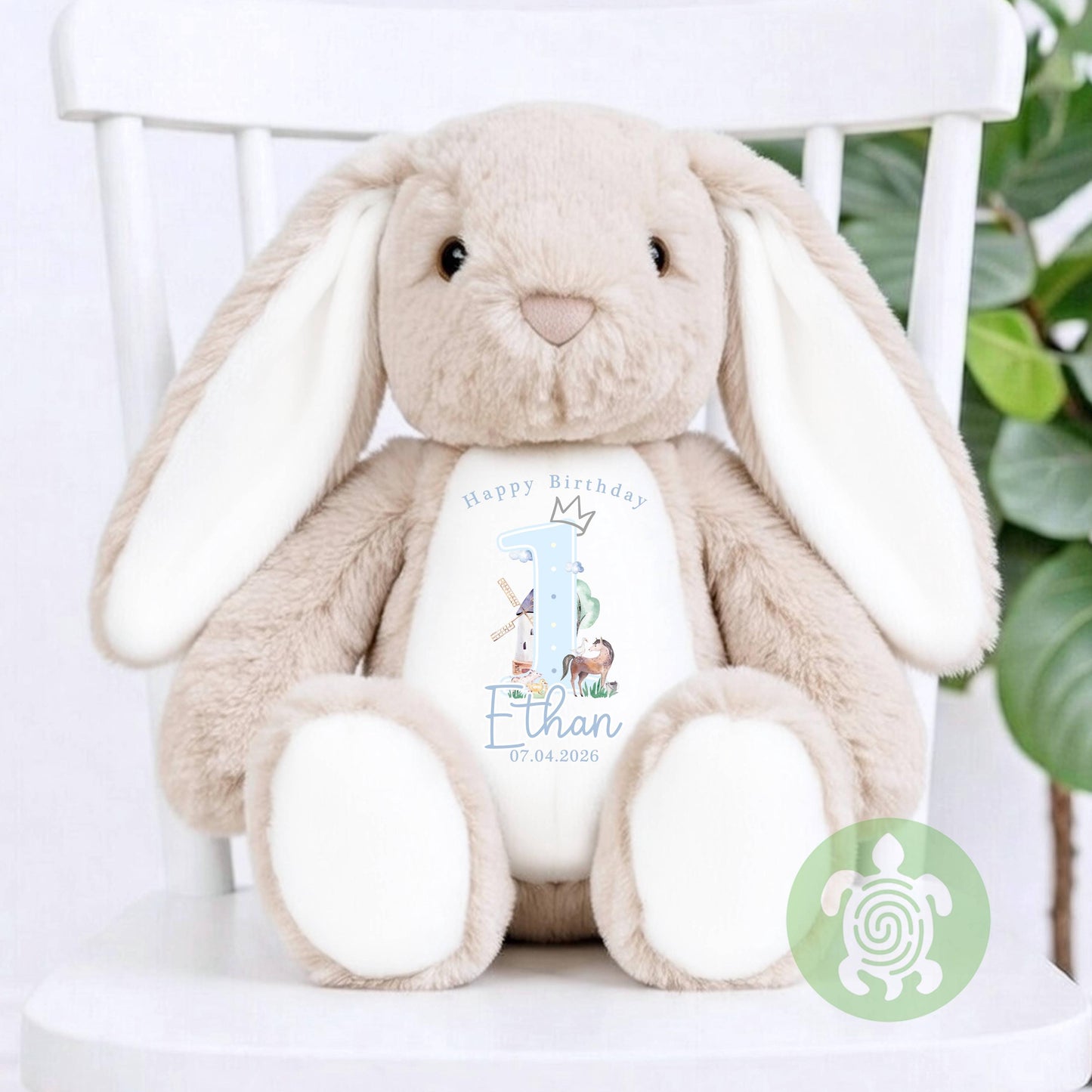 Blue Personalised Birthday Plush Bunny, Children's Birthday Gift, Custom Soft Toy for  Keepsake, Gift