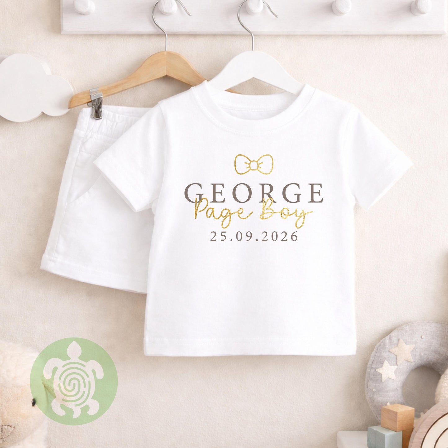 Glitter Page Boy Wedding Bow Tie Personalised Toddler Loungewear, Green, Blue, Silver, Neutral Special Occasion, Page Boy Pyjamas, Wedding