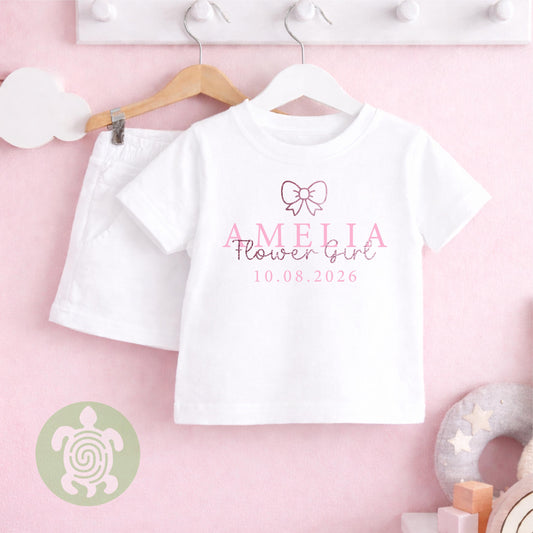 Glitter Flower Girl Wedding Bow Tie Personalised Toddler Loungewear, Green, Blue, Silver, Neutral Special Occasion, Flower Pyjamas, Wedding