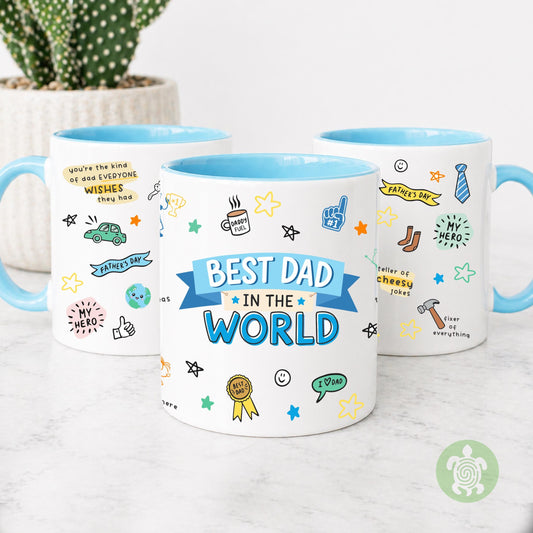 The Best Dad in the World Mug, Funny Birthday Gift For Dad, From Son, Daughter, Funny Father's Day Gift, First Time Dad, Blue Handle Mug