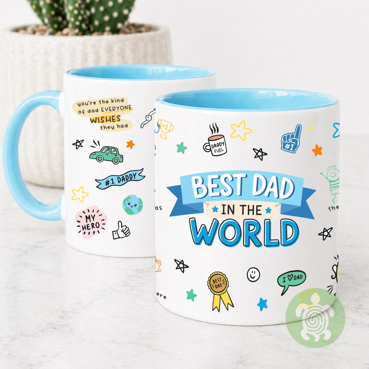 The Best Dad in the World Mug, Funny Birthday Gift For Dad, From Son, Daughter, Funny Father's Day Gift, First Time Dad, Blue Handle Mug
