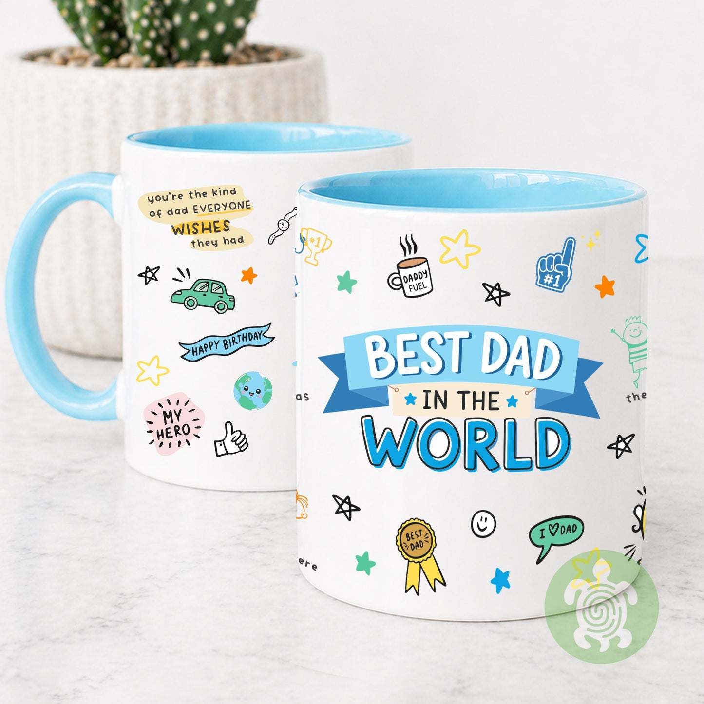 The Best Dad in the World Mug, Funny Birthday Gift For Dad, From Son, Daughter, Funny Father's Day Gift, First Time Dad, Blue Handle Mug