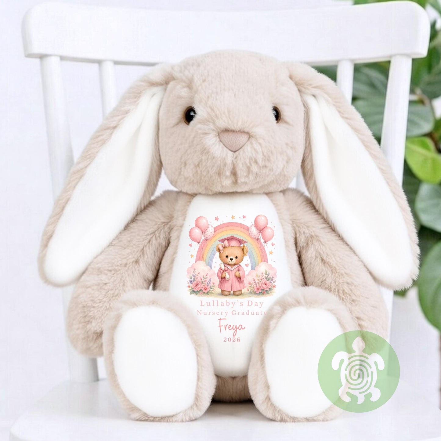 Personalised Pink Graduation Rainbow Nursery Bunny, Nursery Graduation Teddy, Personalised Last Day of Nursery, School Leavers