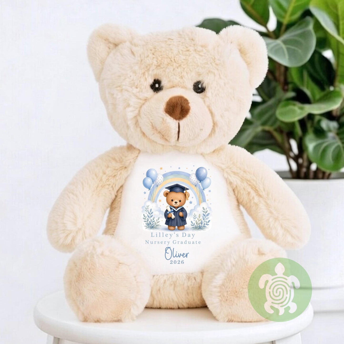 Personalised Graduation Blue Rainbow Nursery Bunny, Nursery Graduation Teddy, Personalised Last Day of Nursery, School Leavers